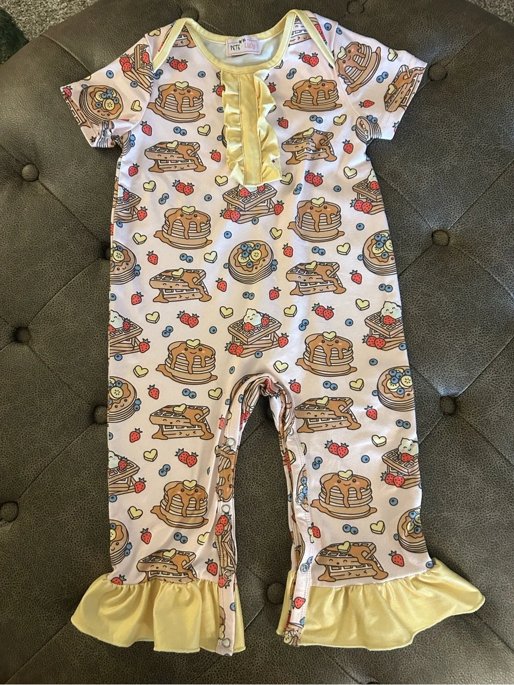 Kids Pancake Print Yellow Ruffle Romper - Unbranded
